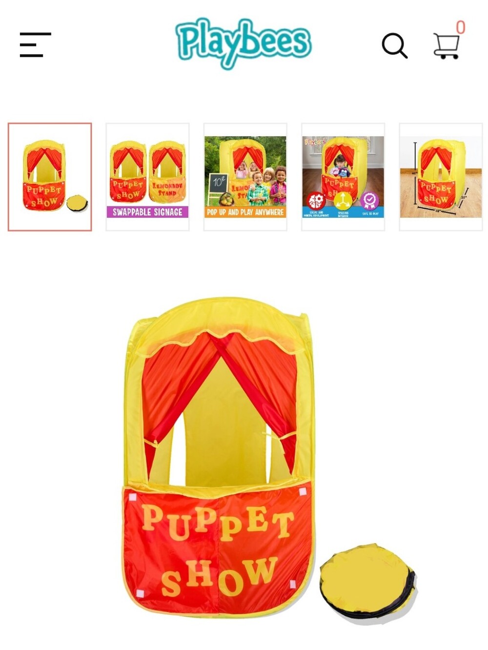 Playbees Puppet Show Pop-Up Tent Playhouse - Toddler Theater & Lemonade Stand.